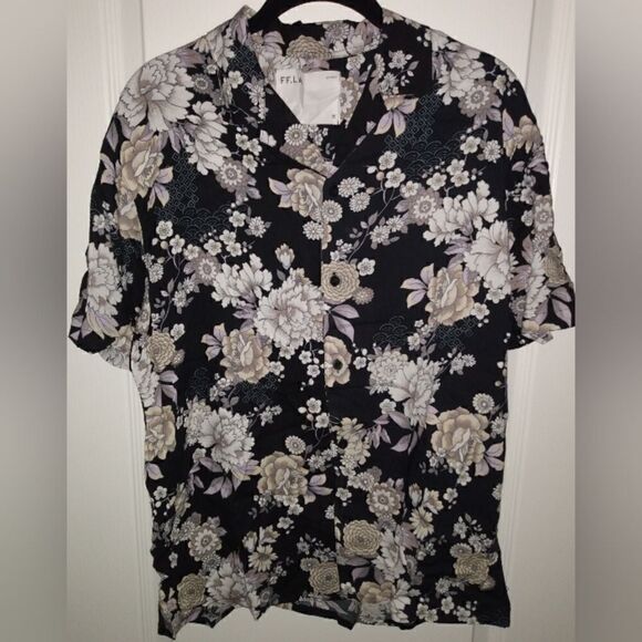 FF. LA Flower button down black&grey dress shirt Medium NWOT Great Condition - Picture 1 of 5